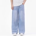 thumbnail image 6 of Qunyiney Boy Jeans Baggy Blue Wide Leg Denim Pants Relaxed Fit Casual with Pockets Jeans Size 13-14years, 6 of 7