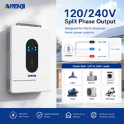 ANENJI 12000W Hybrid Solar Inverter 48V,Dual MPPT 500V 160A Charger,120/240V Split-Phase,Support Parallel 6 Units UL certification