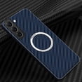 thumbnail image 1 of SaniMore Case for Samsung Galaxy S22 6.1" 2022, Carbon Fibre Texture Shockproof Anti-drop Anti-fingerprint Lens All-inclusive Heavy Duty Protective Wireless Charging Magnetic Case, Black/Blue, 1 of 7