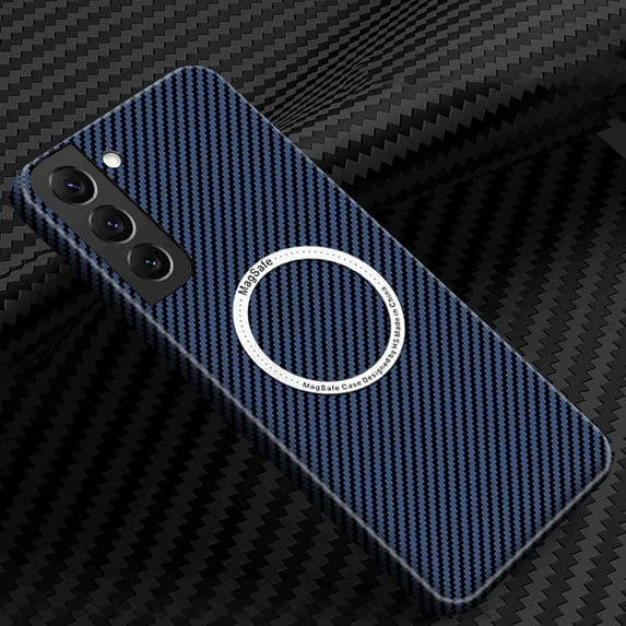 SaniMore Case for Samsung Galaxy S22 6.1" 2022, Carbon Fibre Texture Shockproof Anti-drop Anti-fingerprint Lens All-inclusive Heavy Duty Protective Wireless Charging Magnetic Case, Black/Blue