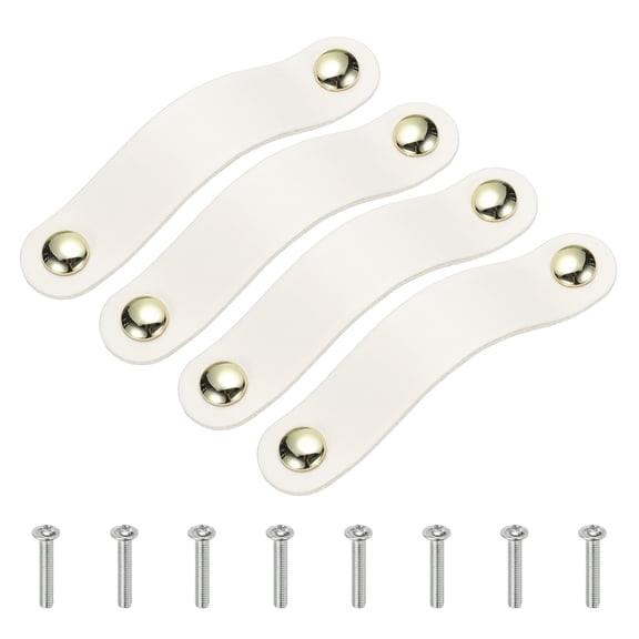 Uxcell Leather Drawer Pulls, Leather Handle Double Hole Cabinet Dresser Knobs with Screw, White 4 Pcs