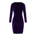 thumbnail image 5 of Komoo Women Mini Dress Long Sleeve V Neck Hide Tummy Velvet Bodycon Dress Cocktail Party Night Out Dresses Club Dress, 5 of 6