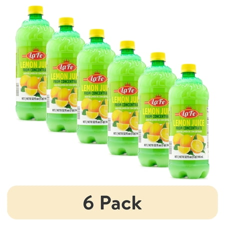 (6 pack) La Fe Jugo de Limon - Natural Lemon Juice Pulp-Free, 32 oz Bottle