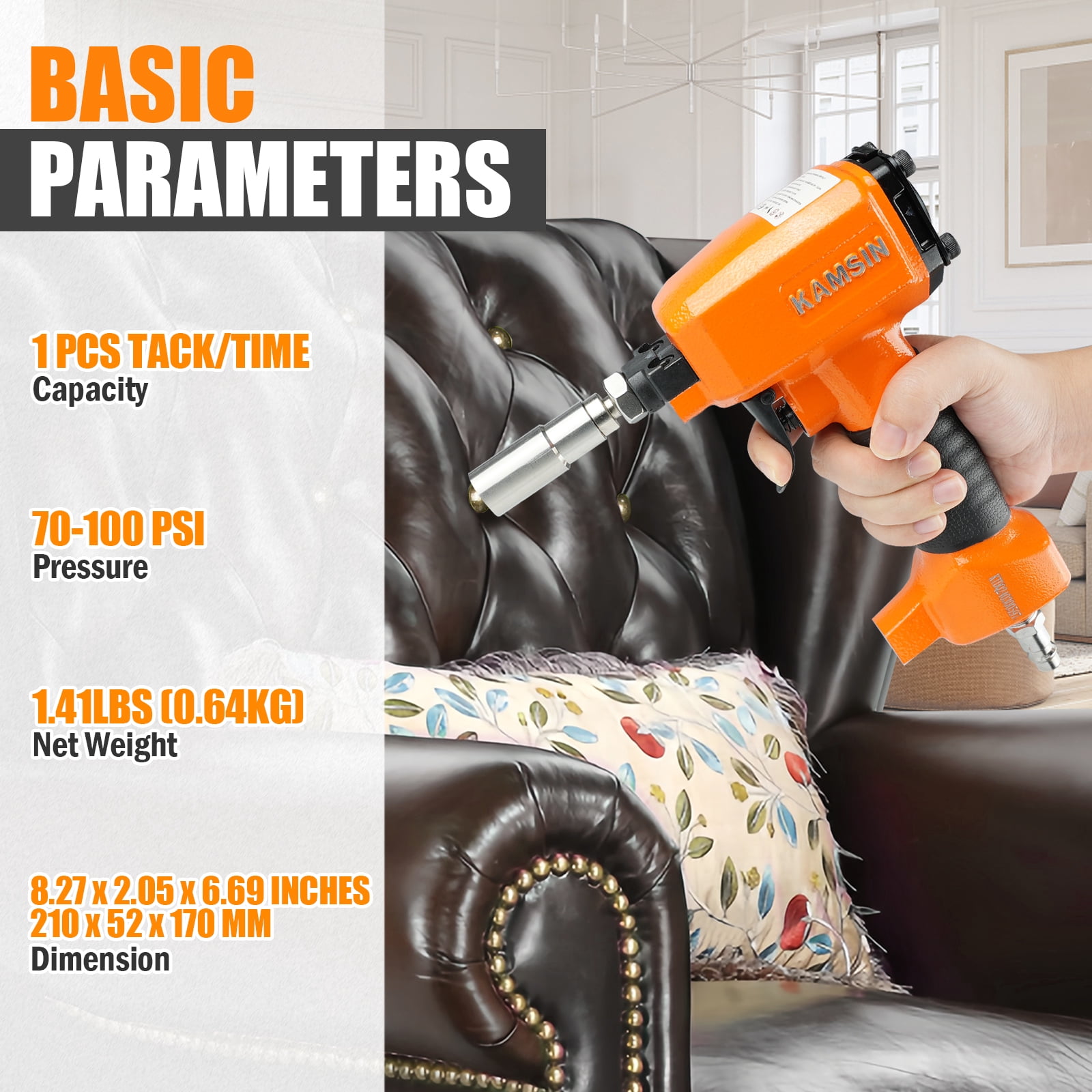 KAMSIN K1620 Pneumatic Decorative Nailer 41/64''(16.2mm) Diameter Air Upholstery Tacks Gun for Furniture