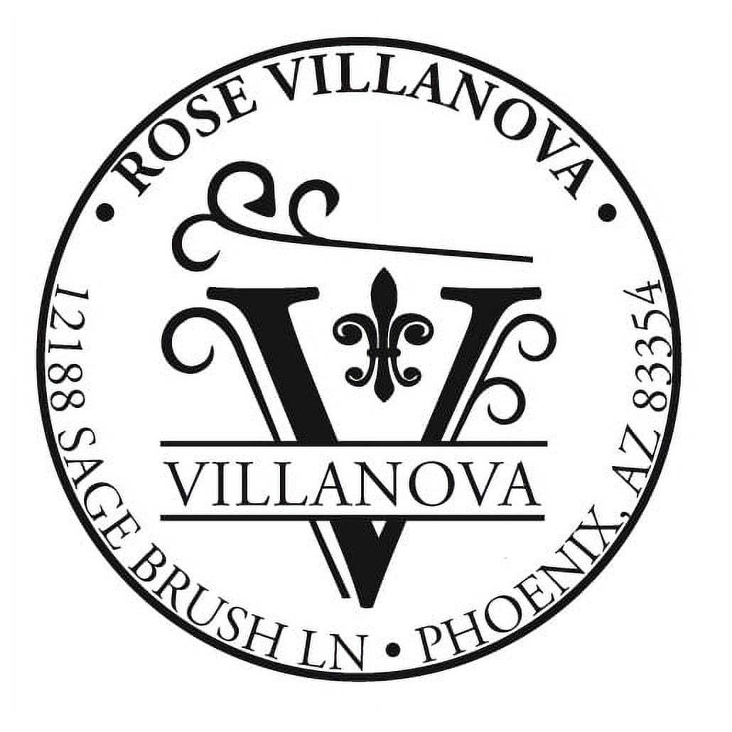 Personalized Round Self-Inking Rubber Stamp - Villanova Scroll