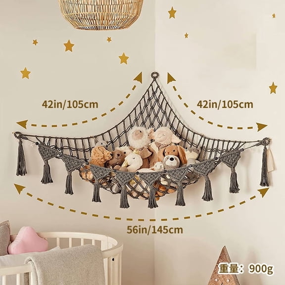 Stuffed Animal Net Hammock for Plushie Toys Stuffed Animal Hammock Corner for Kids' Room Decor Ideas for Organizing Stuffy Collection