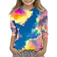 thumbnail image 2 of Girls' Tops Cute Shirts for Girls 3/4 Sleeve Trendy Clothes for Girls Girls Tee Shirts 3/4 Length Sleeve Kids Tops Fashion Clothes Multicolor-10, 2 of 5