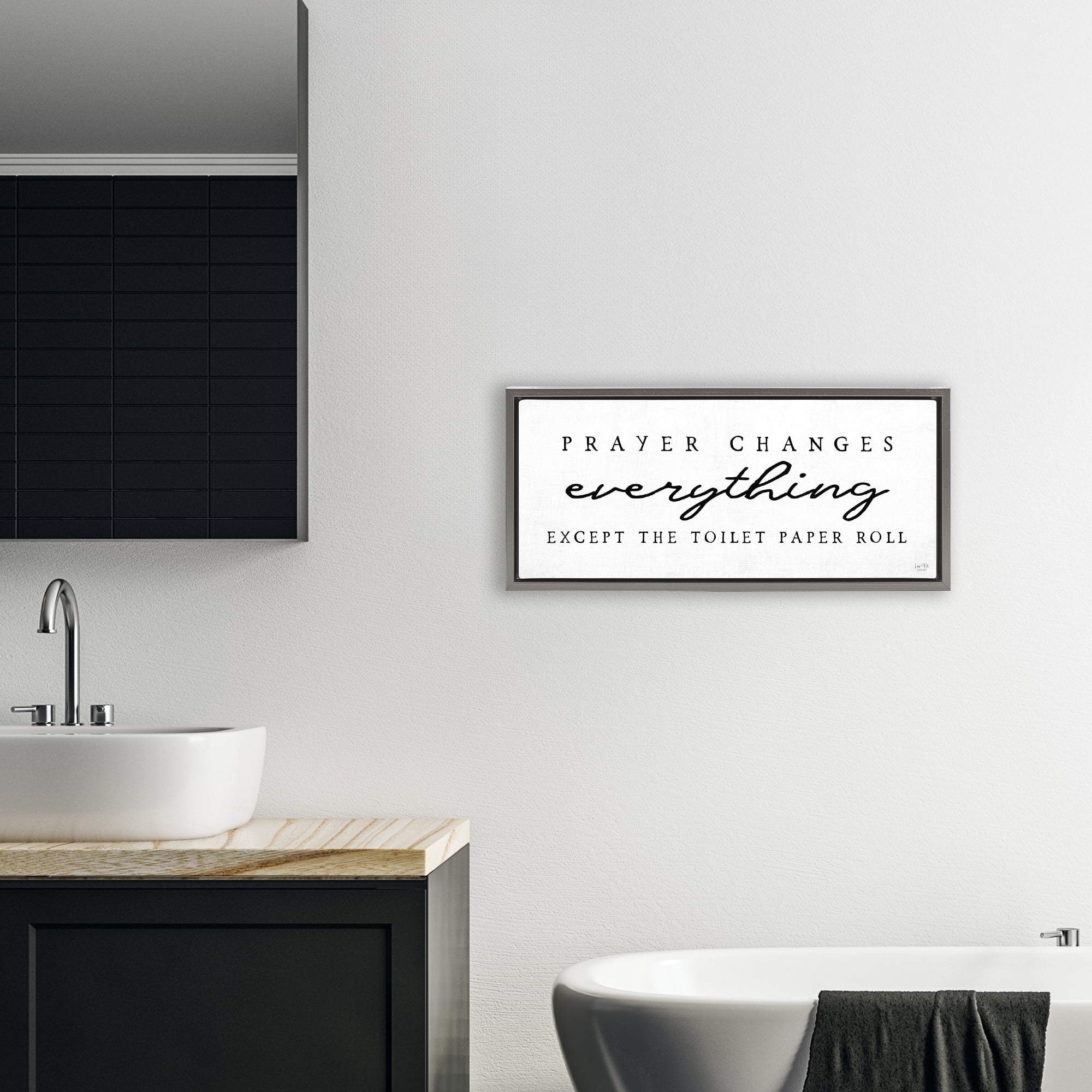 Stupell Industries Funny Prayer Changes Everything Gray Framed Floater Canvas Wall Art, design by Lux + Me Designs