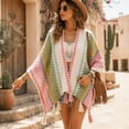 thumbnail image 2 of MSJUHEG Women's Vintage Crochet Knit Poncho 3/4 Length Sleeve Lightweight Cardigans Boho Cardigan Open Front or Tie?? Summer Bolero Crochet Shrug Cardigan Sweaters Cover Up Top Pink One Size, 2 of 6