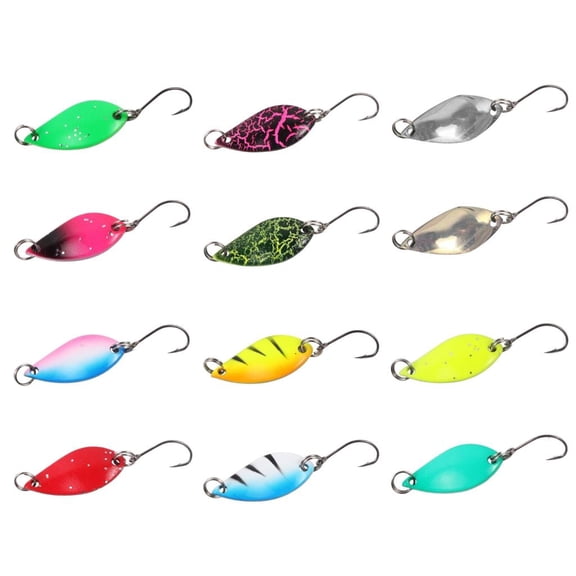 Jesscasday 12Pcs Steel Single Hook Spinner Baits Sequins Lures Bass Spinner Spoon Swimbait