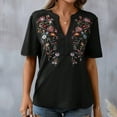 thumbnail image 2 of Women's Embroidered Shirts Classic V Neck Short Sleeve Peasant Boho Mexican Tunic Top Slim Fit Casual Tunic T Shirt, 2 of 4