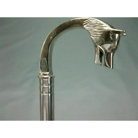 NAUTICALMARTUS Handmade Noble Luxury Stainless Steel Walking Hiking Shaft Stick Silver Brass Wolf Head Designer Handle Gift