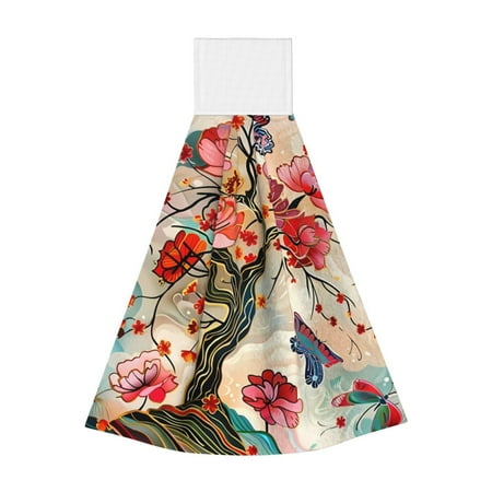 

Easygdp Butterflies And Flowers Painting Kitchen Hand Towels Hanging Tie Towels Fast Drying Dish Cloth with Loop for Bathroom Restroom Home Decor