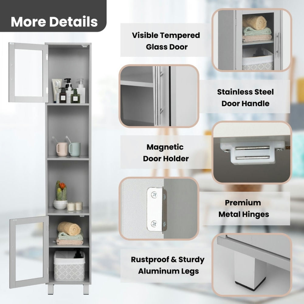 Finihen Bathroom Storage Cabinet, Bathroom Floor Cabinet, 71 Inch Tall Tower Bathroom Storage Cabinet and Organizer Display Shelves, for Bedroom, Gray Finihen Bathroom Storage Cabinet, Bathroom Floor Cabinet, 71 Inch Tall Tower Bathroom Storage Cabinet and Organizer Display Shelves, for Bedroom, Gray