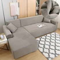 TOPCHANCES Thick Velvet Sofa Slipcovers, 2 Pieces Stretch L-Shaped Sectional Sofa Covers, 3 Seats 3 Seats Corner Couch Cover ( Grey )