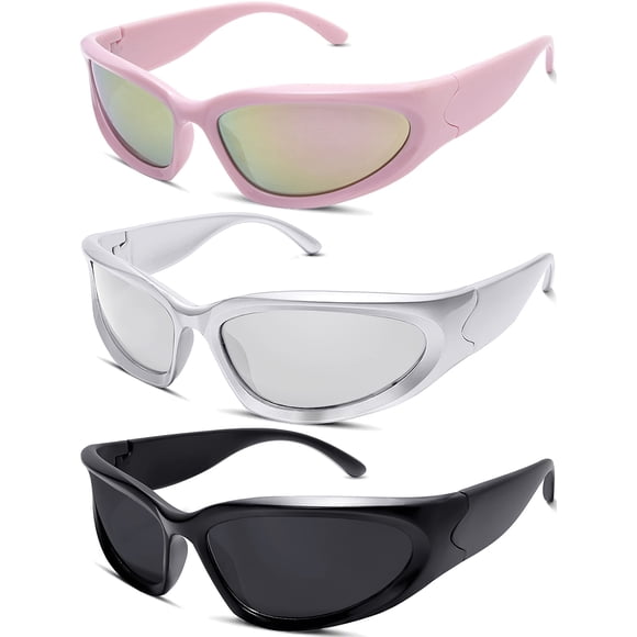 Gafas de sol knliwkm Ovaladas Sporty Wrap Around Y2K Silver