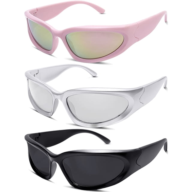 Gafas de sol knliwkm Ovaladas Sporty Wrap Around Y2K Silver