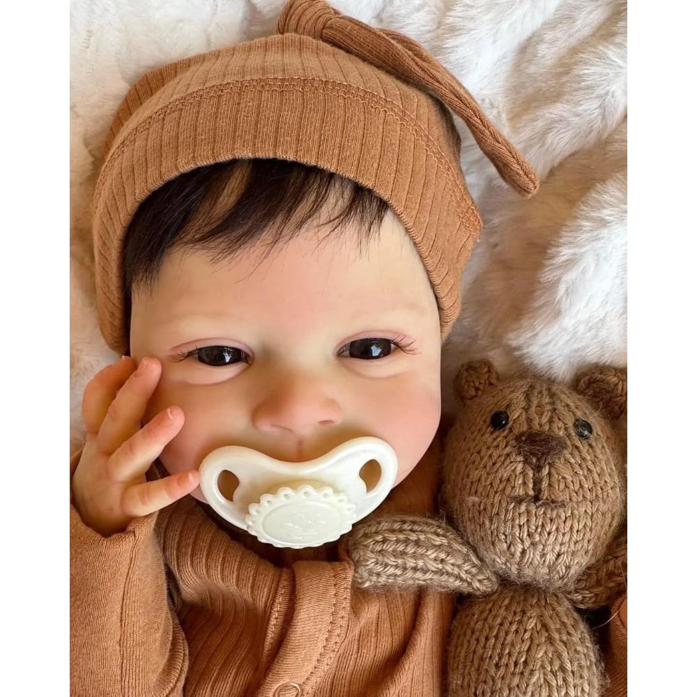 18 Inch 45 CM Realistic Reborn Baby Dolls Boy Eyes Open with Hair, Soft Cuddle Cloth Body Smiling Baby Boys Doll Real Life Silicone Newborn Toddler Like A Real Babydolls with Accessories