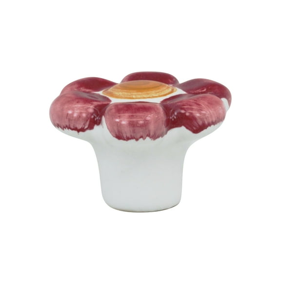 Flower Child: Pastel Red Cabinet Hardware Knob, 1- 9/16 Inch Diameter
