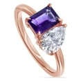 thumbnail image 1 of 1.70 CT 7X5MM Emerald Shape Natural Amethyst & 8X5MM Pear Cut Lab Created Moissanite Diamond Toi Et Moi 2-Stone Engagement Ring For Women In 14K Rose Gold Over Sterling Silver (1.70 Cttw)-6.5, 1 of 7