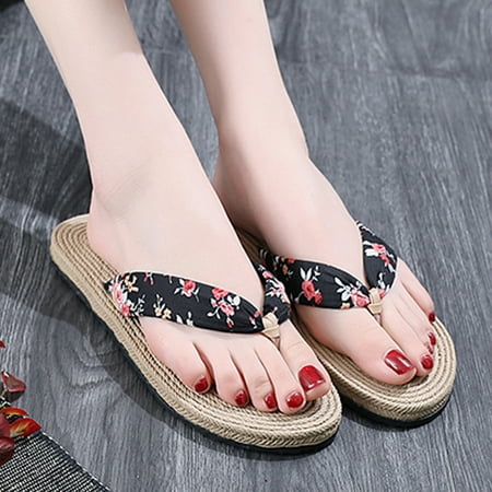 

Doublelift Contemporary Popular Women Casual Hemp Silk Belt Flat Slippers Plastic Slip-On Beach Walk Shoes