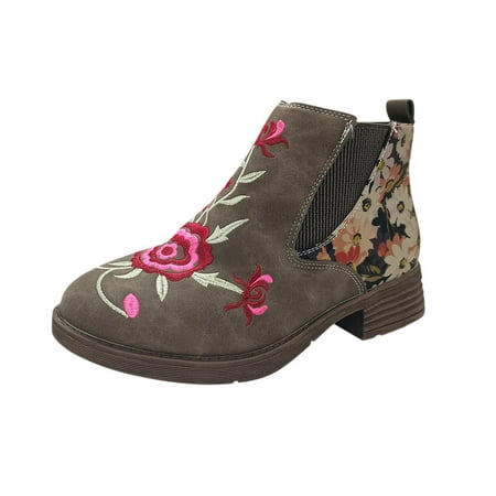 

Wesracia Boots For Women Winter Boots Women s Fashion Casual Roman Short Ankle Boots Chunky Heels Embroidery Printing Shoes