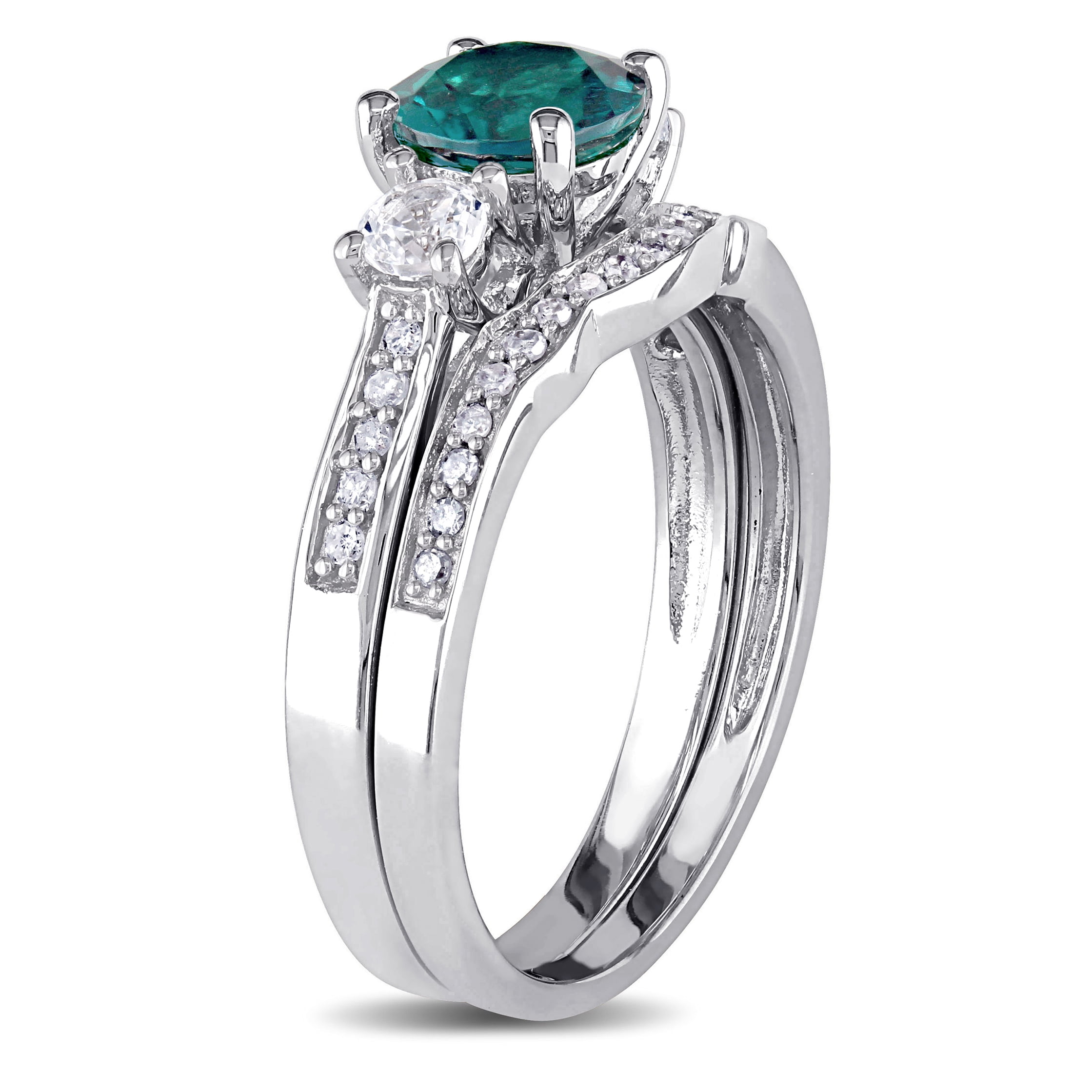 Everly Women's Created Sapphire Created Emerald 10k White Gold Bridal Set