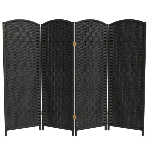 Red Lantern 4 ft. Short Diamond Weave Fiber Folding Screen - Black - 4 Panel