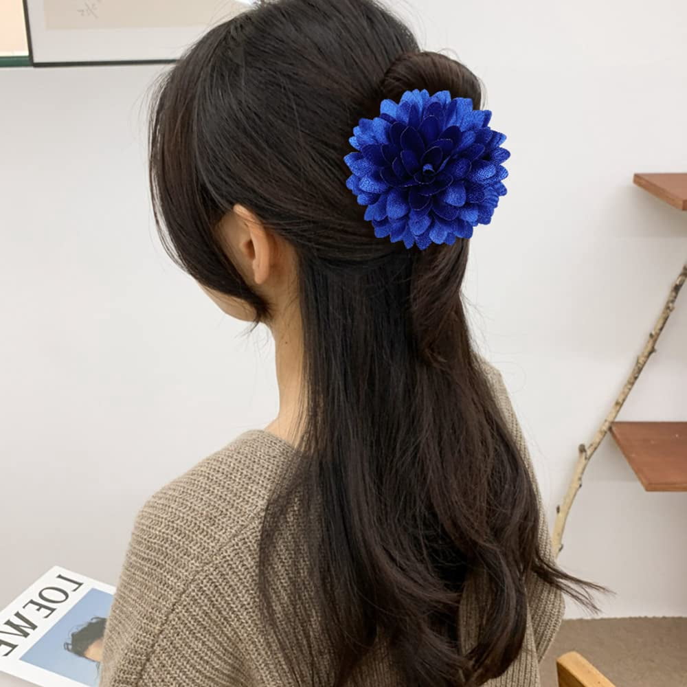 4 Pack Big Large Satin Rose Floral Flower Plastic Hair Claws Clips Bow Barrettes Clamps Bun Chignon Updo Holders Hair Accessories for Women Girls