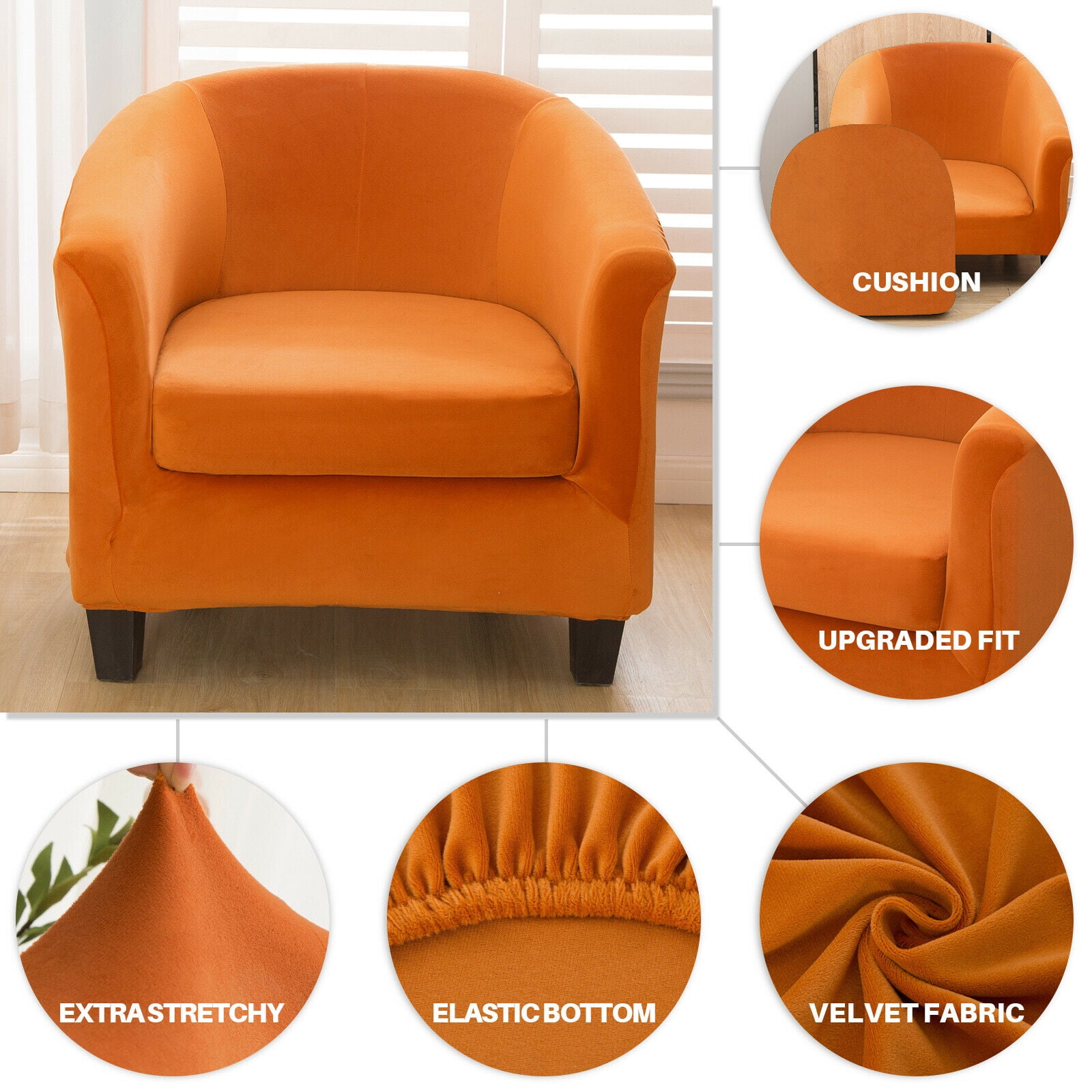 2Piece Velvet Tub Chair Covers w/Cushion Cover, Removable Club Chair