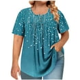 thumbnail image 2 of Tdoqot Womens Graphic Plus Size Shirts- Trendy Pleats Short Sleeve Casual Summer Tops Blouse Navy Size 4XL, 2 of 6