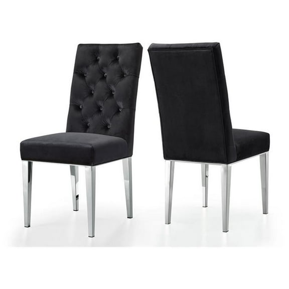 Maklaine Contemporary 19.5"H Velvet Dining Chair in Black (Set of 2)