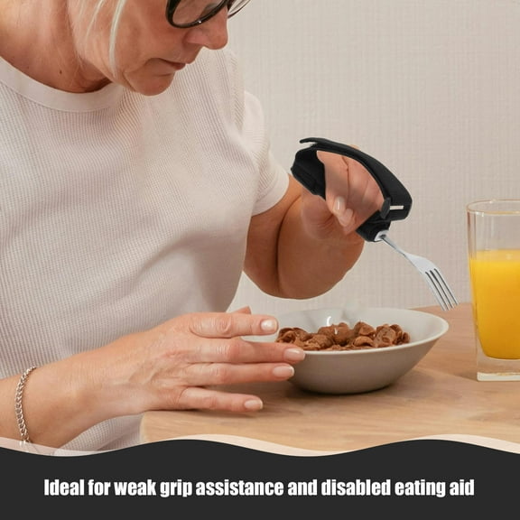 LOLIPPYY Black Adaptive Utensils Set for Seniors - Ergonomic Self-Feeding Utensils, Easy to Clean, Comfortable Grip for Elderly