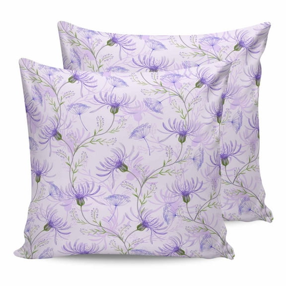 Outdoor Waterproof Throw Pillow Covers Set of 2 Purple Flower Decorative Pillowcases Square Outdoor Pillows Cushion Case 18x18 Inch Floral Leaves Branch Patio Pillows for Couch Sofa Bed Garden