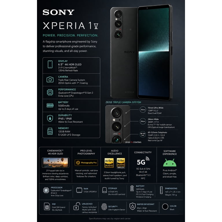 Sony Xperia 1 V 5G Dual SIM 512GB ROM 12GB RAM GSM Unlocked Cell Sony Xperia 1 V 5G Dual SIM 512GB ROM 12GB RAM GSM Unlocked Cell