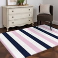 thumbnail image 4 of Pink Navy Blue Striped Large Area Rugs for Bedroom Living Room, Soft Non Slip Carpet Bedside Rug, Farmhouse Stripe Art Rectangular Floor Cover Kitchen Accent Rug 2.7'x5' for Dining Room/Office, 4 of 9