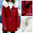 thumbnail image 4 of Women's Winter Parka Coats Soft Fleece Sherpa Lined Drawstring Snow Jacket With Hood Red L, 4 of 7