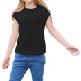 thumbnail image 4 of Cap Sleeve Summer Kids Solid Color Casual Shirt Girls Children Crewneck Simple Shirt Tops for 5-14 Years, 4 of 4