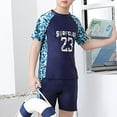 thumbnail image 4 of CHICTRY Kids Boys 3Pcs Swimsuit Short Sleeve Swim Tops with Trunks and Hat Rash Guard Set, 4 of 5