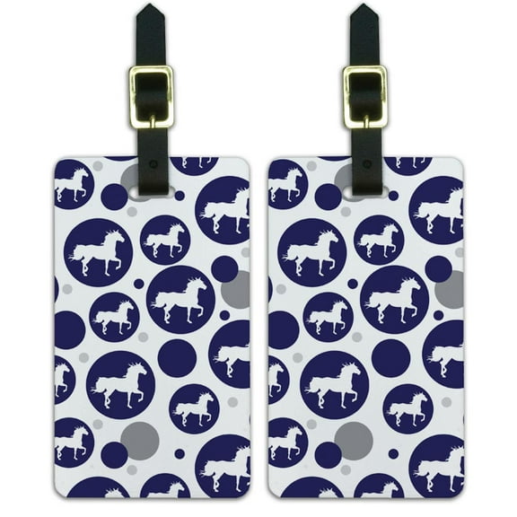 Graphics and More Horse Silhouette Wild Mane Trotting Navy Luggage Suitcase Carry-On ID Tags Set of 2