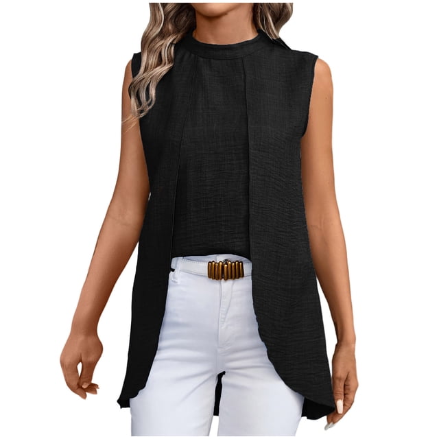 Casual Tops Cuello Redondo Top sin Mangas Largas para las Mujeres, Elegante Y de Moda Blusa de Color Sólido para el Uso Diario de Verano