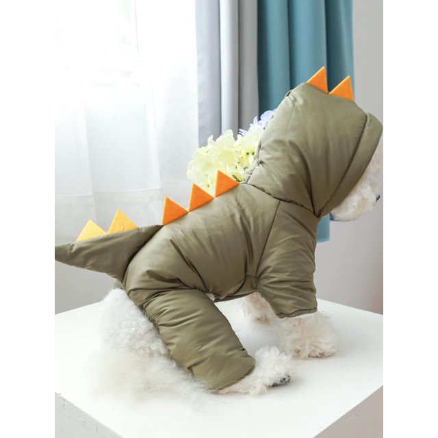 1pc Pet Clothes For Winter Thick & Warm Hooded Jumpsuit Dinosaur Coat For Dogs & Cats