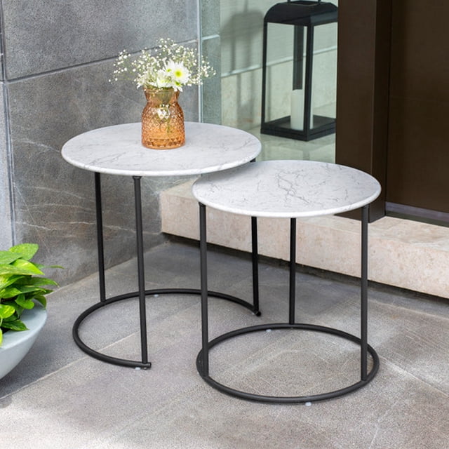 set de mesas decorativas blancas metal 2 piezas