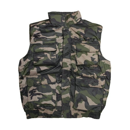 Camo Olive Mens Winter Outdoor Cotton Padded Waterproof Vest Multi