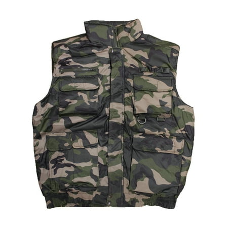 - Camo Olive Mens Winter Outdoor Cotton Padded Waterproof Vest Multi Pocket
