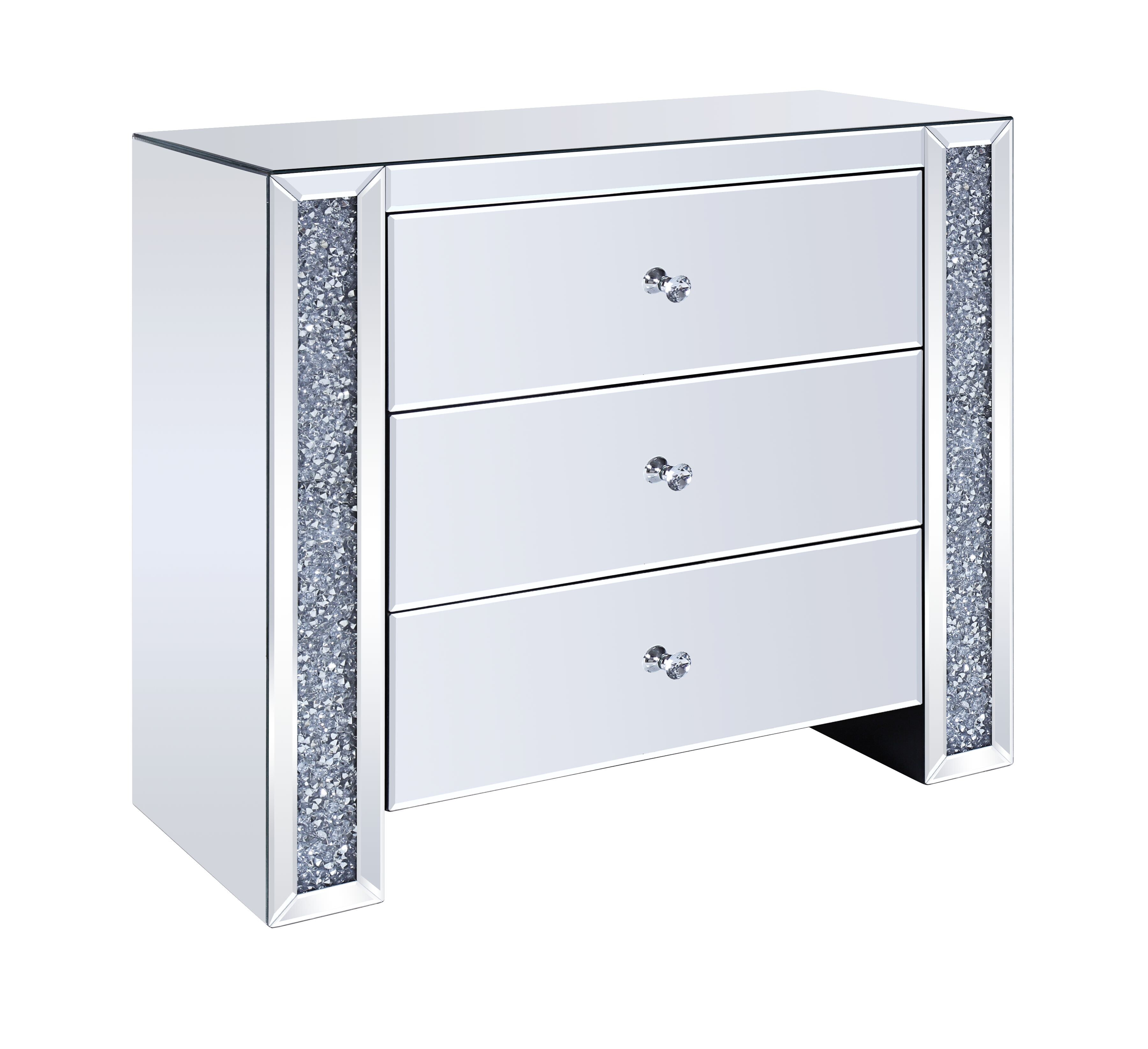 Acme Nie Console Table In Mirrored And Faux Diamonds Com