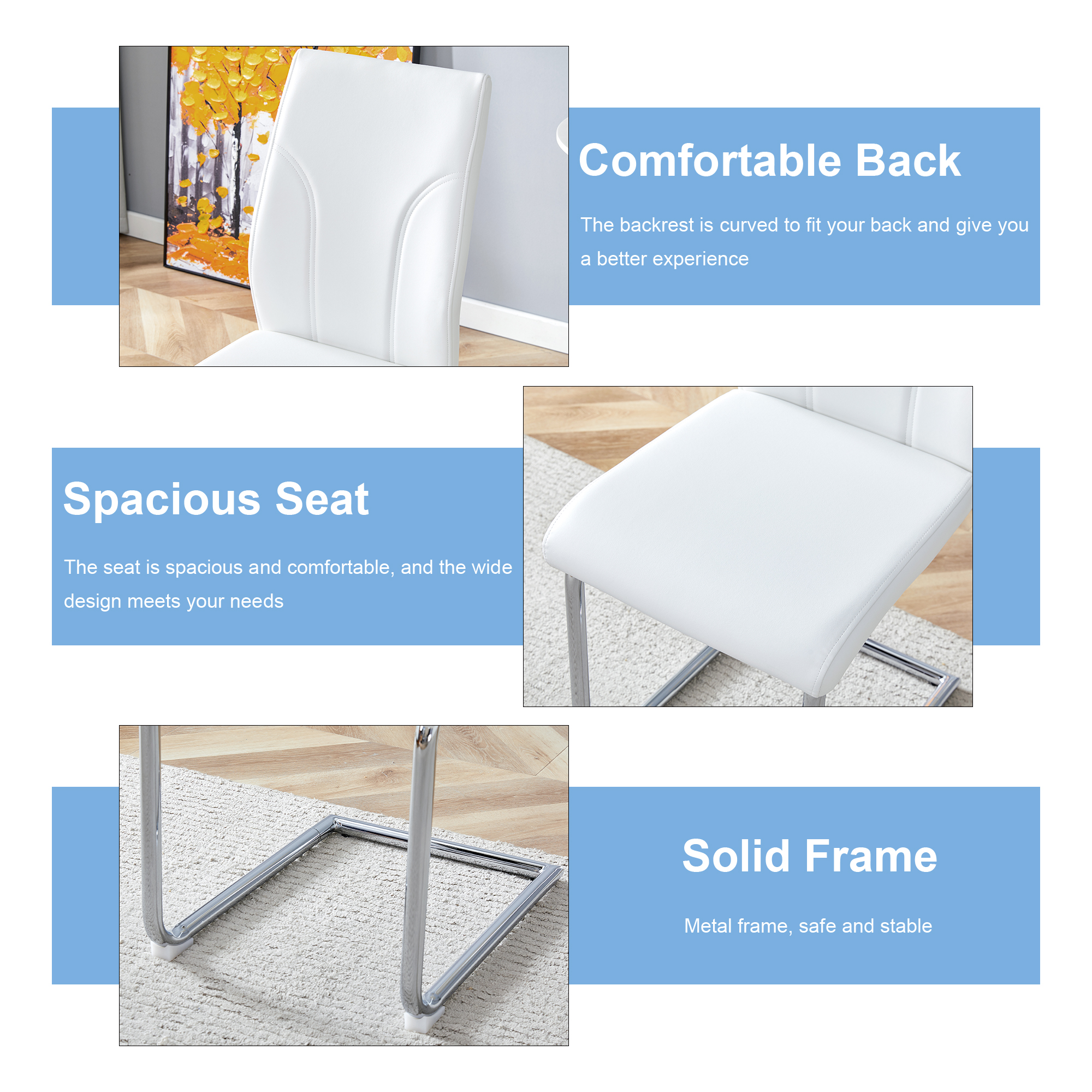 White PU Dining Chairs Set of 4 with High Back and Sturdy Legs for Dining Room Kitchen Living Room