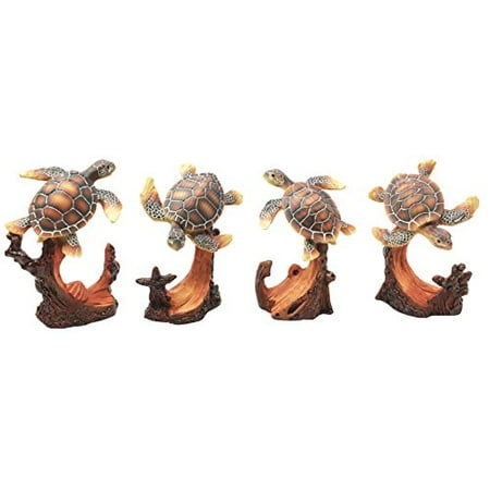 Sea Turtle Collection (Ocean Marine Wild Life Sea Turtles Swimming Under The Sea Reefs Collectible Figurines Set Of 4 Turtle)