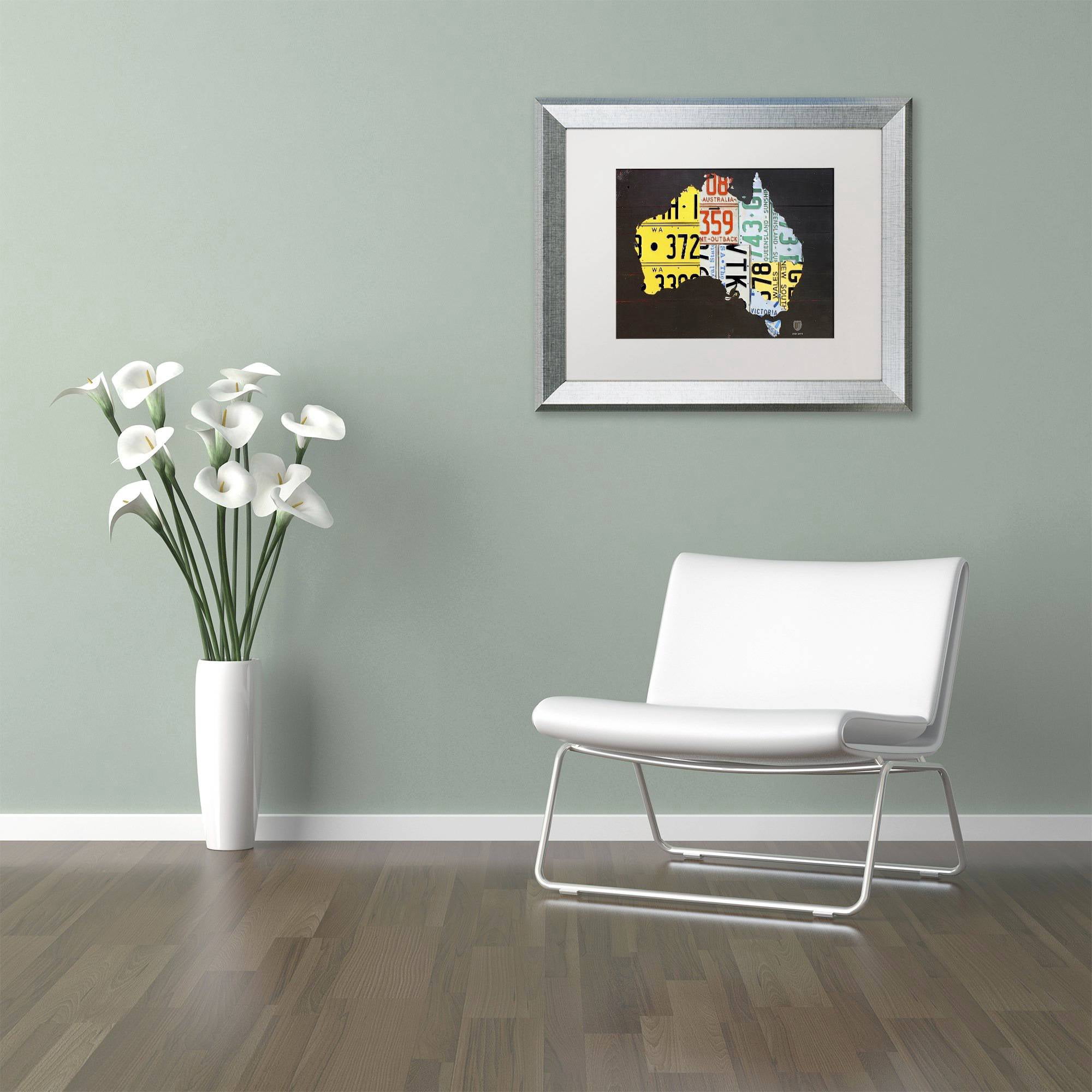 Trademark Fine Art 'Australia License Plate Map' Canvas Art by Design Turnpike, White Matte, Silver Frame