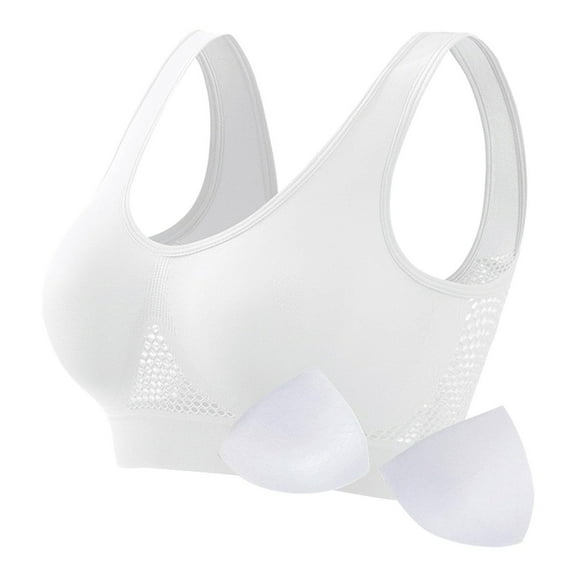 lulshou Sports Bra on Clearance Women Seamless Sports Bra Wirefree Yoga Bra Racerback Running Bra with Removable Pads (White, M)